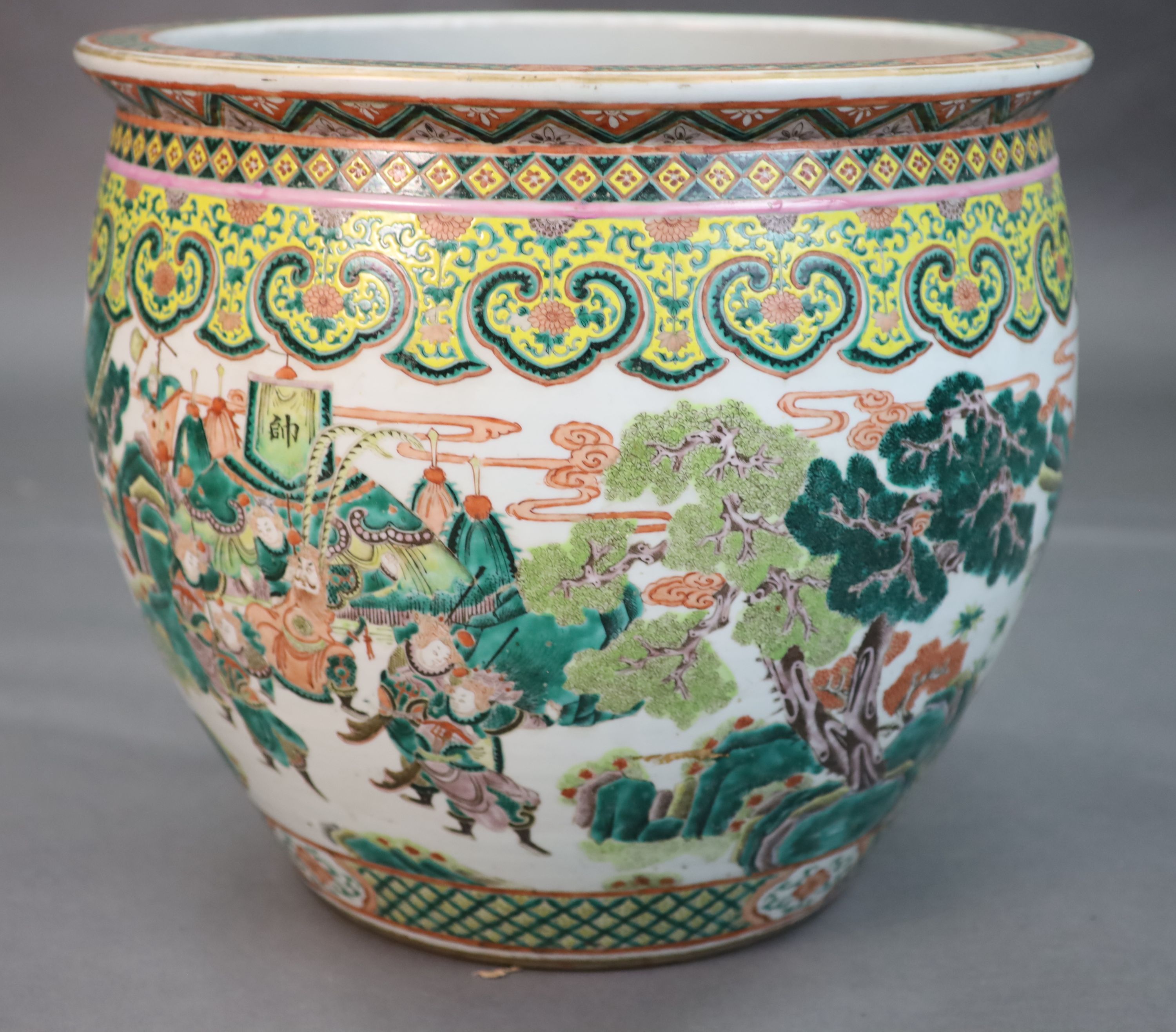 A large Chinese famille verte goldfish bowl, late 19th century, 53cm diameter, 46cm high, Provenance - A. T. Arber-Cooke